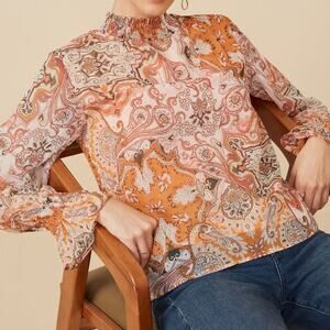 NEW HAYDEN Los Angeles Turn Back Time Paisley Print Smock Chiffon Top Small